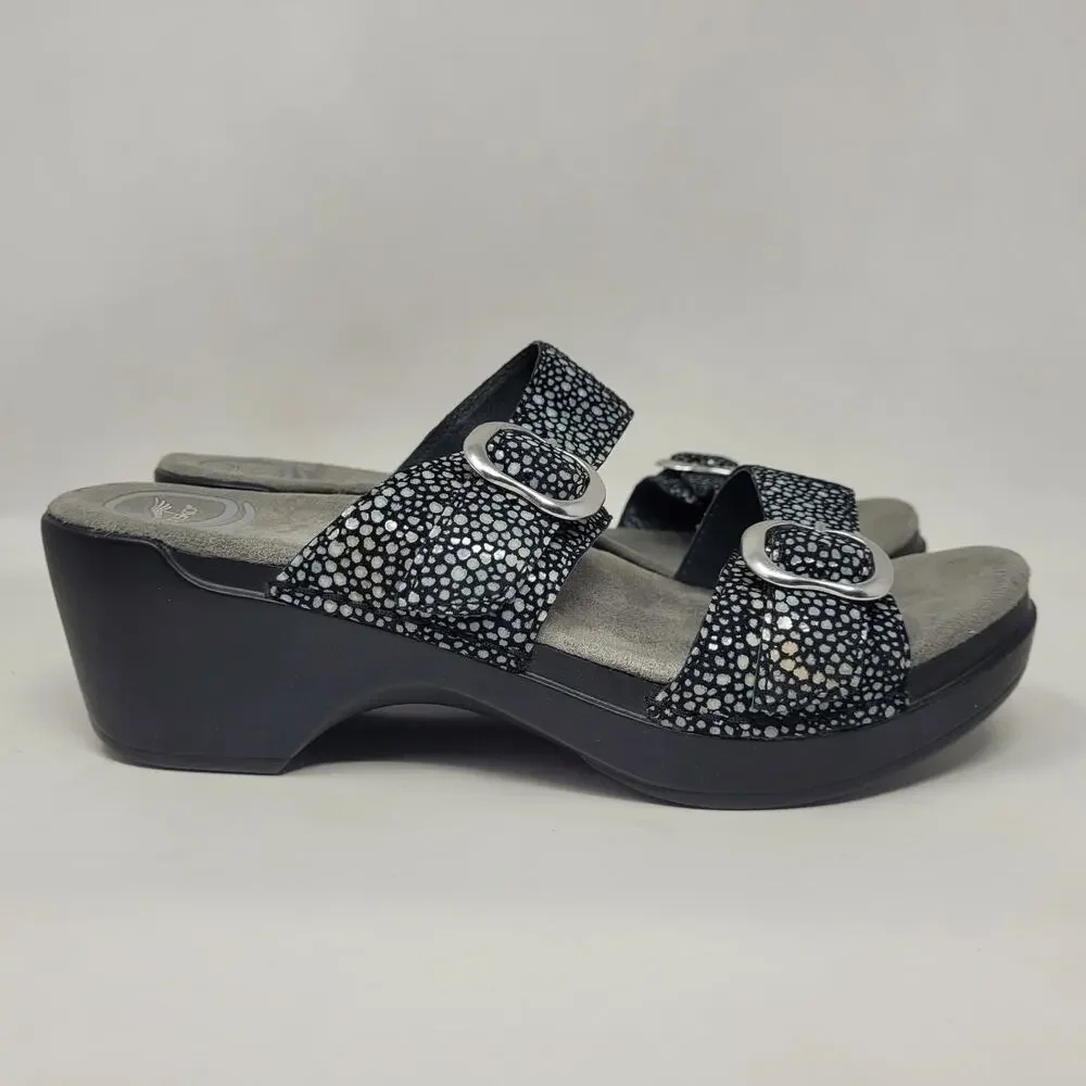 Dansko Sandals EU38‎ US8 Black Shagreen Sophie Leather Slides Heeled Slip On